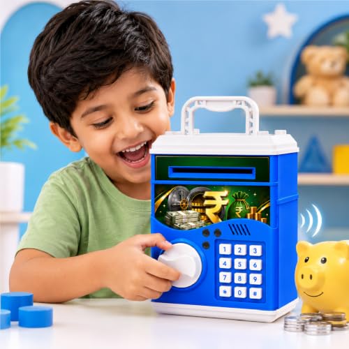 Image of Lifelong Cuppy ATM Money Bank (Blue) for Kids | Digital Money Bank with Light, Sound & Cash Coin Slot | Password Protected Electric ATM Machine | AAA Battery Operated Musical Piggy Bank Toy for Kids
