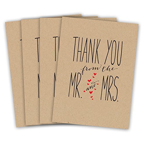 Canopy Street Mr. And Mrs. Thank You Notecards, Blank Inside With Kraft Envelopes, Set Of 36 #TOP1