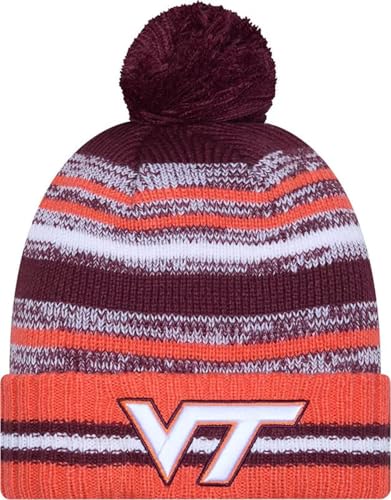 New Era Virginia Tech Hokies Onfield Sport Orange Striped Cuffed College Knit Beanie Hat Pom - NCAA Cheer Cuff Knit Cap