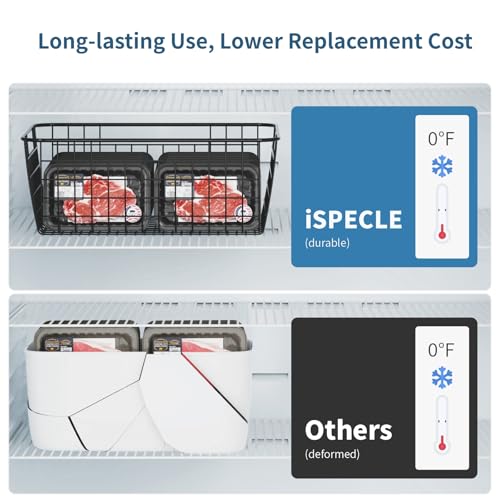 Image of iSPECLE Freezer Organizer Bins - 4 Pack Upright Freezer Baskets for 16 /17 /21 Cu.Ft Stand Up Freezer, Wire Storage Slide-Out Access, Prevents Items Falling, 2 Large and 2 Medium, Black
