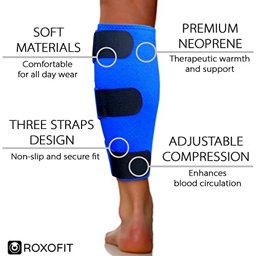Roxofit Calf Brace For Torn Calf Muscle And Shin Splint Relief - Calf Compression Sleeve For Strain, Tear, Lower Leg Injury - Runners Neoprene Splints Wrap For Men And Women #TOP1