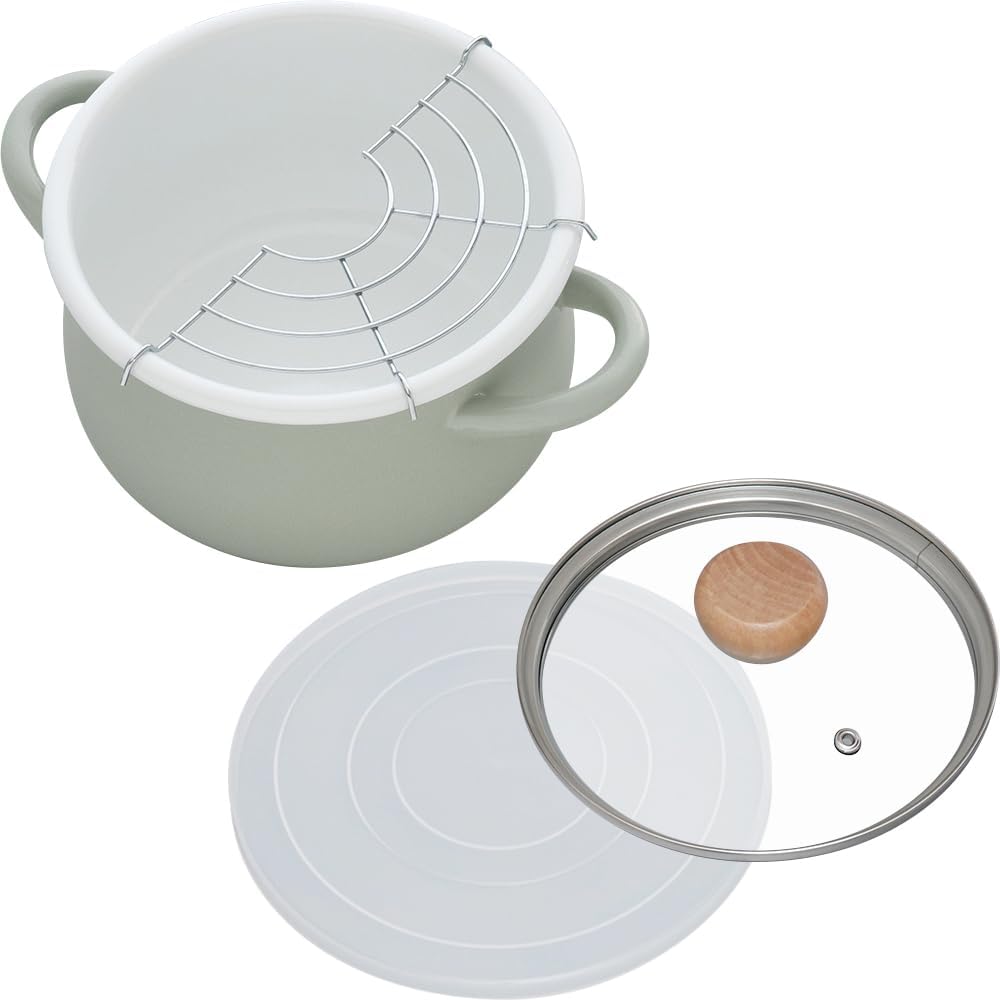 Wahei Freiz RB-3245 Enamel Cooking Pot, 7.1 inches (18 cm), Green, Induction Compatible, Gas, Double Handed Pot, Fryer, Tempura, Tempura Stock