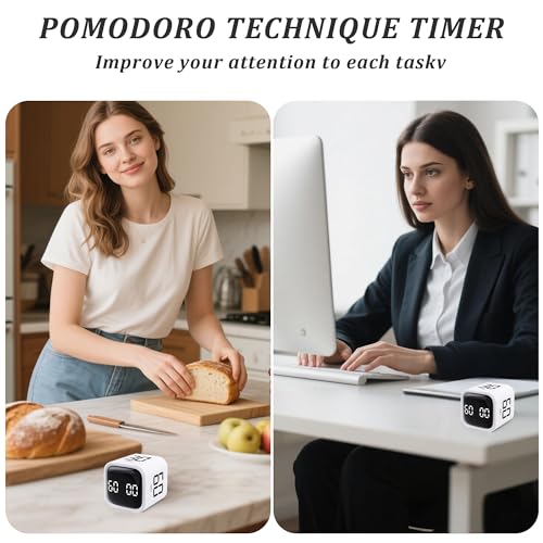 Image of Rotating Pomodoro Timer 5,10,30, 60 Minutes Preset,Desk Productivity Flip Timer, Visual Cube Countdown Stopwatch,Custom Modes /Vibration /High /Low Volume,ADHD Timers, for Study, Work, School, Kitchen