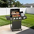 Byacgrill 3-Burner Propane Gas Grill with Side Burner, 40,000 BTU Outdoor BBQ Grill with Cast Iron Grates, Thermometer, Double Layer Lid Stainless Steel Grill for Outdoor Cooking, Patio BBQ