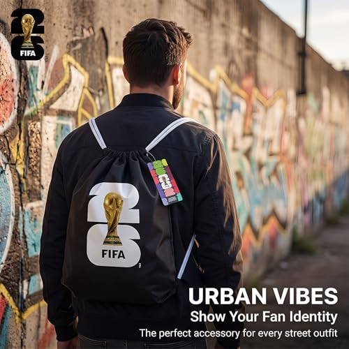 Image of FIFA World 2026 Cup Official Licensed Drawstring Backpack Bag, Sports Gym Sackpack for Adults Men Women Outdoor Travel Beach (Black+White)