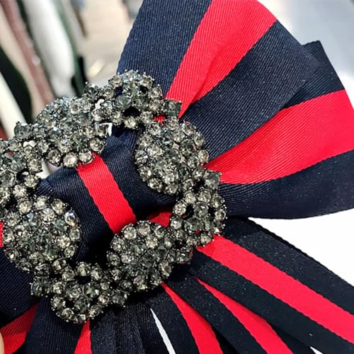Image of Vintage striped rhinestone Bow Blouse Embellishment Neckline Women's blouse bow tie corsage accessories(multicolour)