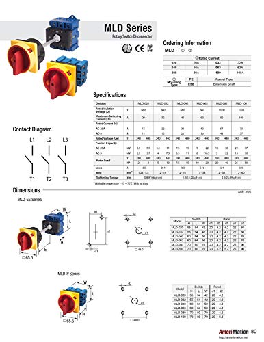 MLD-100PE, Main Load Disconnector, Panel Mount, Emergency Stop, 100A