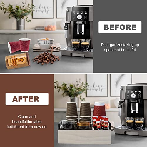 Coffee Bar Accessories And Organizer Coffee Station Organizer Diy Wooden Cup And Lid Holder For Kitchen Countertop Farmhouse Kcup Coffee Pod Holder With Handles Rustic White Coffee Bar Decor Storage Basket #TOP4
