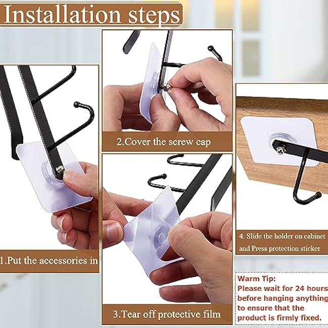 6Pcs Mug Hooks Under Cabinet,Adhesive Coffee Cups Holder Hanger no Drilling,Mug Hanger Under Shelf,Under Cabinet Mug Holder with 6 Mug Hooks for Kitchen Cabinet Shelf (Black)