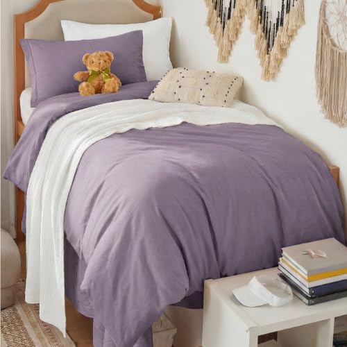Image of Bedsure Prewashed Twin Duvet Cover, Cotton-Like Bedding Set, Dusty Purple | Ultra Soft, Relaxed Texture, Twin XL Breathable Comfort, Hidden Zipper, 8 Corner Ties, Easy Care, Year-Round Use