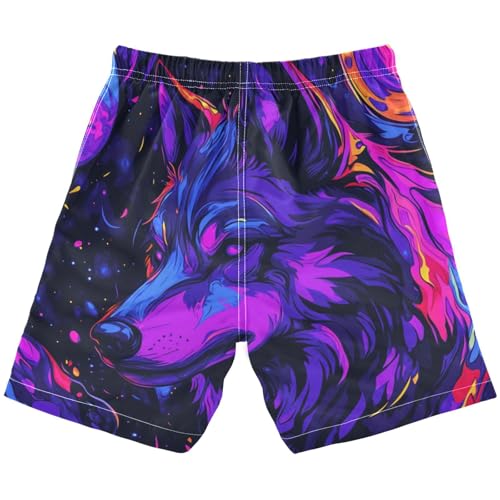 Boys Beach Board Shorts Wolf Galaxy Purple Swim Trunk Teen Swimwear2