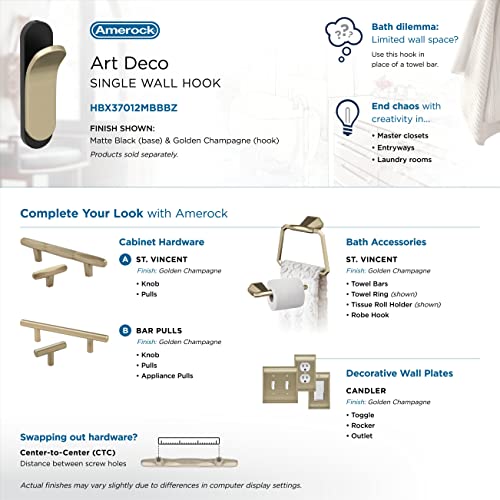 Image of Amerock Unison Single Prong Matte Black /Golden Champagne Wall-Mounted Hook