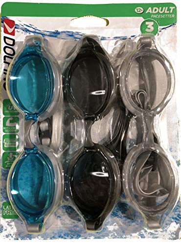 Dolfino Adult 3 Pack Swim Goggles (Aqua, Smoke, Clear)
