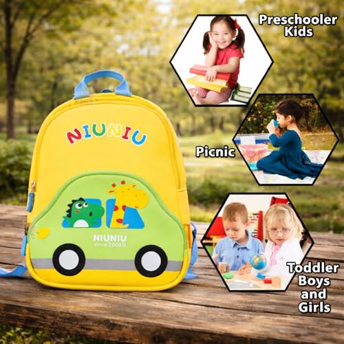 Image of WISHKEY Kids Bag for Boys & Girls 2-5 Years Picnic Bags For Girls Water Resistant lightweight Small Size with Safety Leash, Chest Buckle & Adjustable Straps Yellow