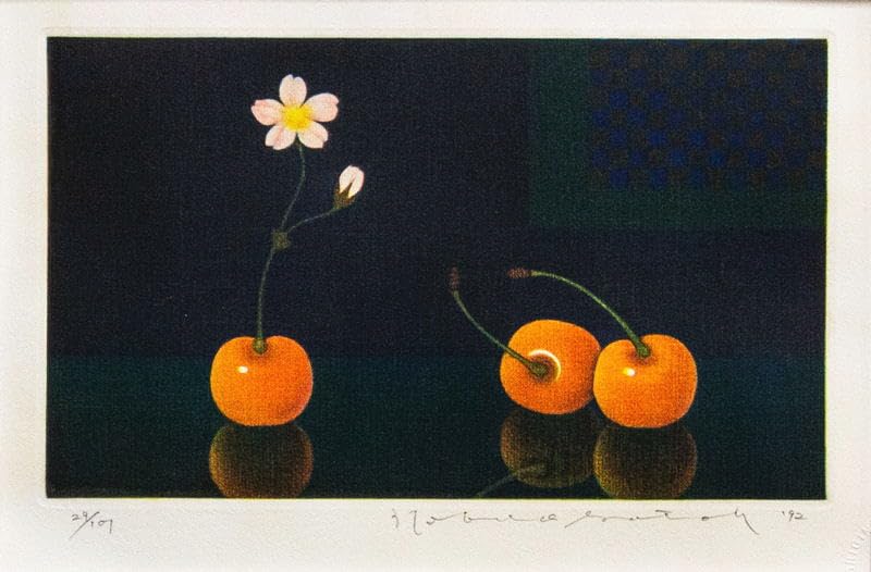 Amazon｜佐藤暢男「 桜桃3つ 」 カラーメゾチント 銅版画 額装