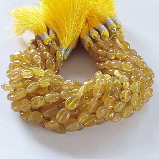 Miniatura 5 de Cuentas de zafiro amarillo de forma ovalada, preciosas perlas ovaladas lisas, cuentas ovaladas lisas de zafiro amarillo, 5x6-0.315x0.354 in 8.5