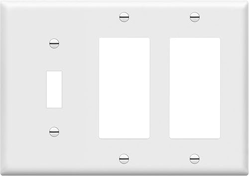 ENERLITES Placa de pared combinada de salida basculante de palanca individualdoble decorador, tamaño estándar de 3 bandas (4.5 x 6.38 pulgadas),
