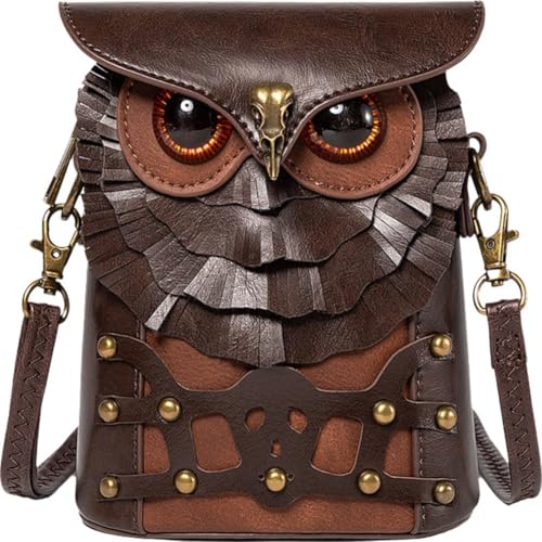 Muteitt Sac à bandoulière en Cuir Gothique Hibou Steampunk Sac à bandoulière médiéval Vintage téléphone Portable Sac à Main Portefeuille pour Femme