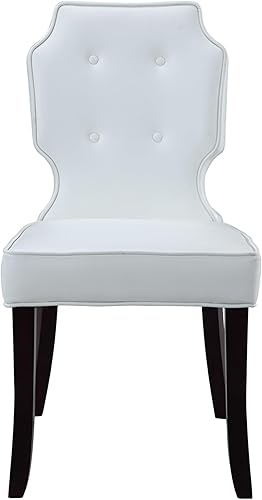 Miniatura 4 de Iconic Home Lennon - Juego de 2 sillas de comedor de piel sintética, modernas, contemporáneas, con botones y patas de madera, color blanco