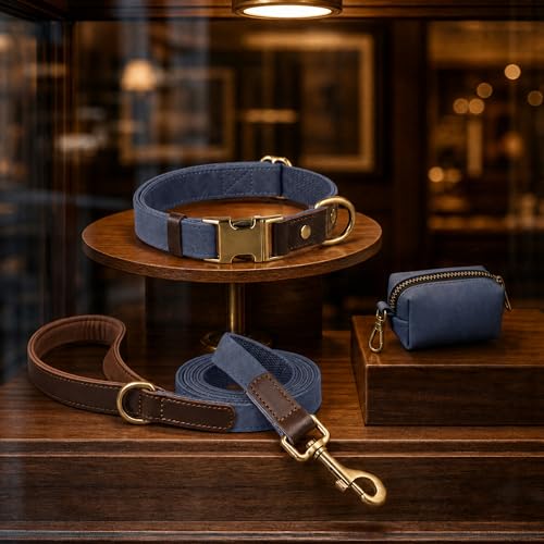 Image of Didog PU Leather Dog Collar for Small Dogs Puppy, Soft Lining, Blue S