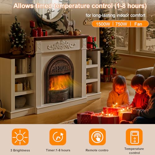 Image of 78 inch Electric Fireplace with Mantel, Fireplace Heater Entertainment Center with Storage,TV Stand with 30'' Fireplace for TVs Up to 90 Inch,Fireplace Insert for Living Room, Bedroom-Bronze Heater