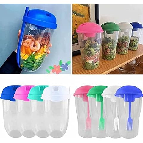 Yestrong Salad Meal Shaker Cup, Fresh Salad Cup To Go, with Fork & Salad Dressing Holder, Salad Shaker Container To Go Fresh Salad Cup To Go Container Set (Green) Cover