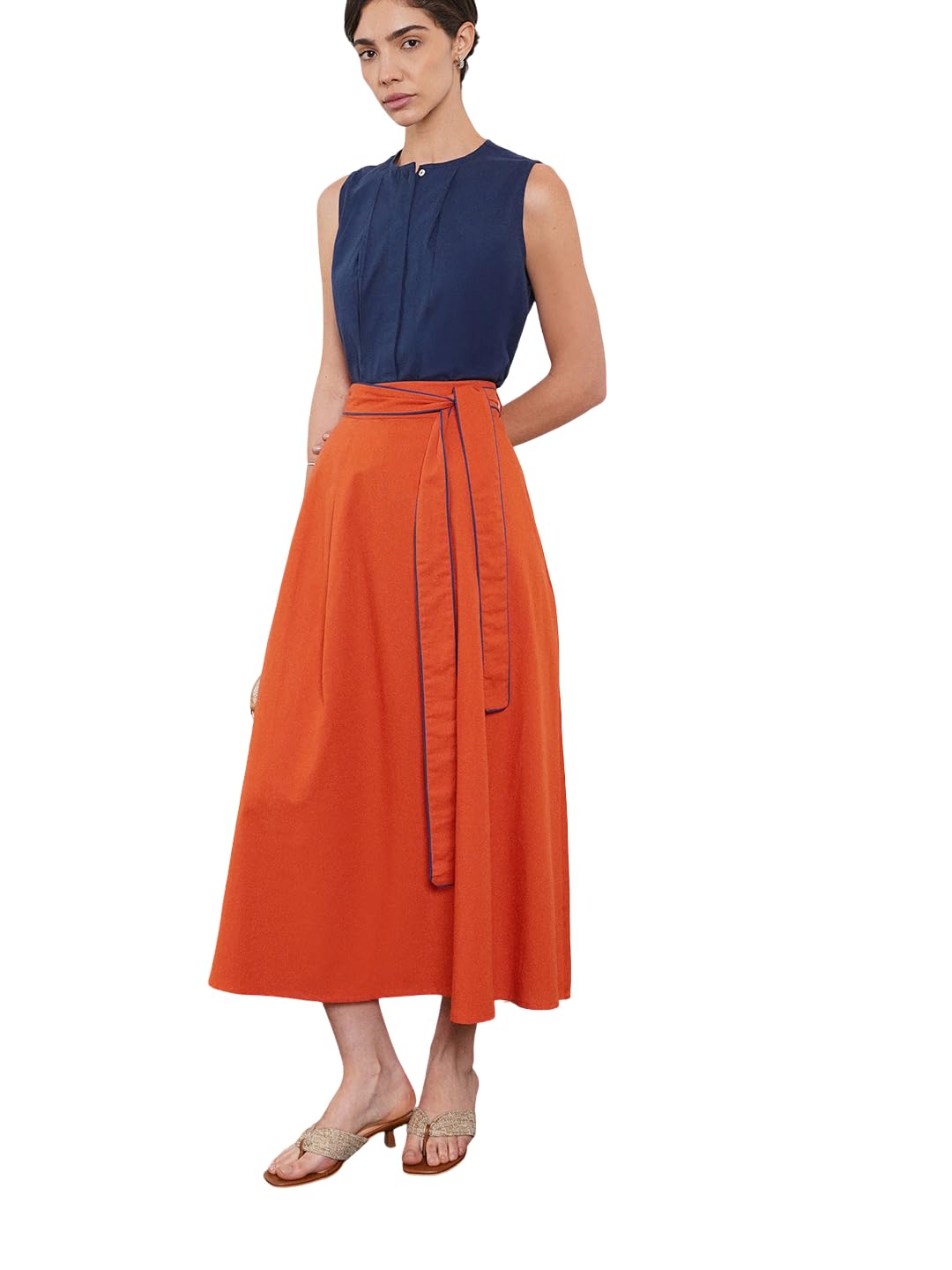 Women Casual Skirt | Flared Fit High Rise Belted Detail Floral Print | Breathable Cotton & Lightweight Woven Fabric for Street Wear & Summer Outings-image-30