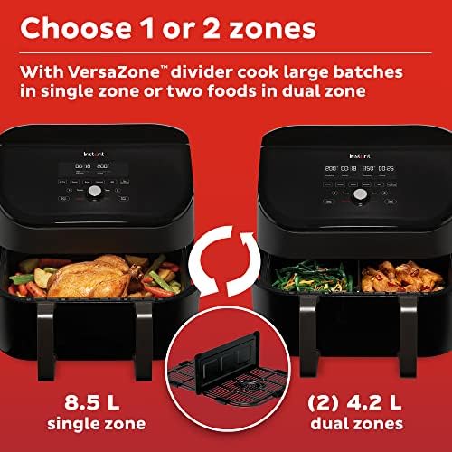 Instant Vortex Plus VersaZone-8.5L Digital Health Air Fryer,Black,8-in-1 Smart Program-Fry,Bake,Roast,Grill,Dehydrate,Reheat,XL Capacity-1700W- Save 80% Energy Bills