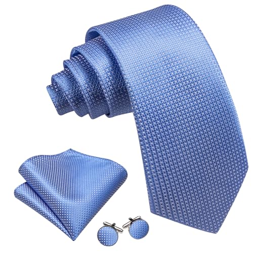 Image of Barry.Wang Ties for Men Silk Tie Sets Polka Dot Woven Necktie Pocket Square Cufflinks Business Wedding