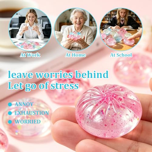 Image of 24pcs Mini Clear Glitter Dumpling Fidget Toys,Kawaii Stress Balls Anxiety Relief Squishy Sensory Toys for Kids Adults,Classroom,Goodie Bag Stuffers