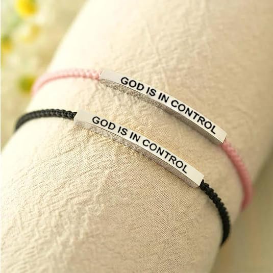 God is in Control Inspirational Bracelet Stainless steel lettering bracelet Adjustable braided bracelet3