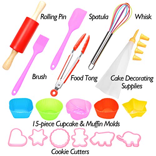 Shacoryze Kids Cooking And Baking Set 40 Pcs With Gift Box, Real Kitchen Utensils Kit For Children Toddlers Teens, Gift For Girls&Boys, Nonstick Rolling Pin Silicone Pastry Mat Cupcake Molds #TOP1