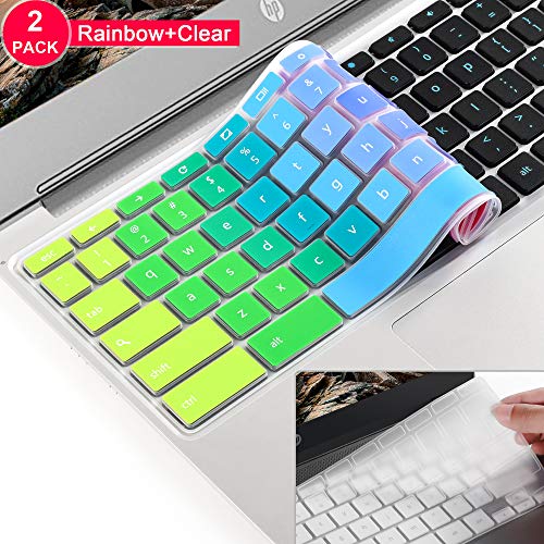 2PCS Keyboard Cover for ASUS C202SA C200 C200MA C201 C201PA C213SA,C223,C300 C300MA C300SA C301SA, ASUS Chromebook 13 Keyboard Protector Skin Cover,2021 Newest Asus Chromebook 11.6(Rainbow+Clear)