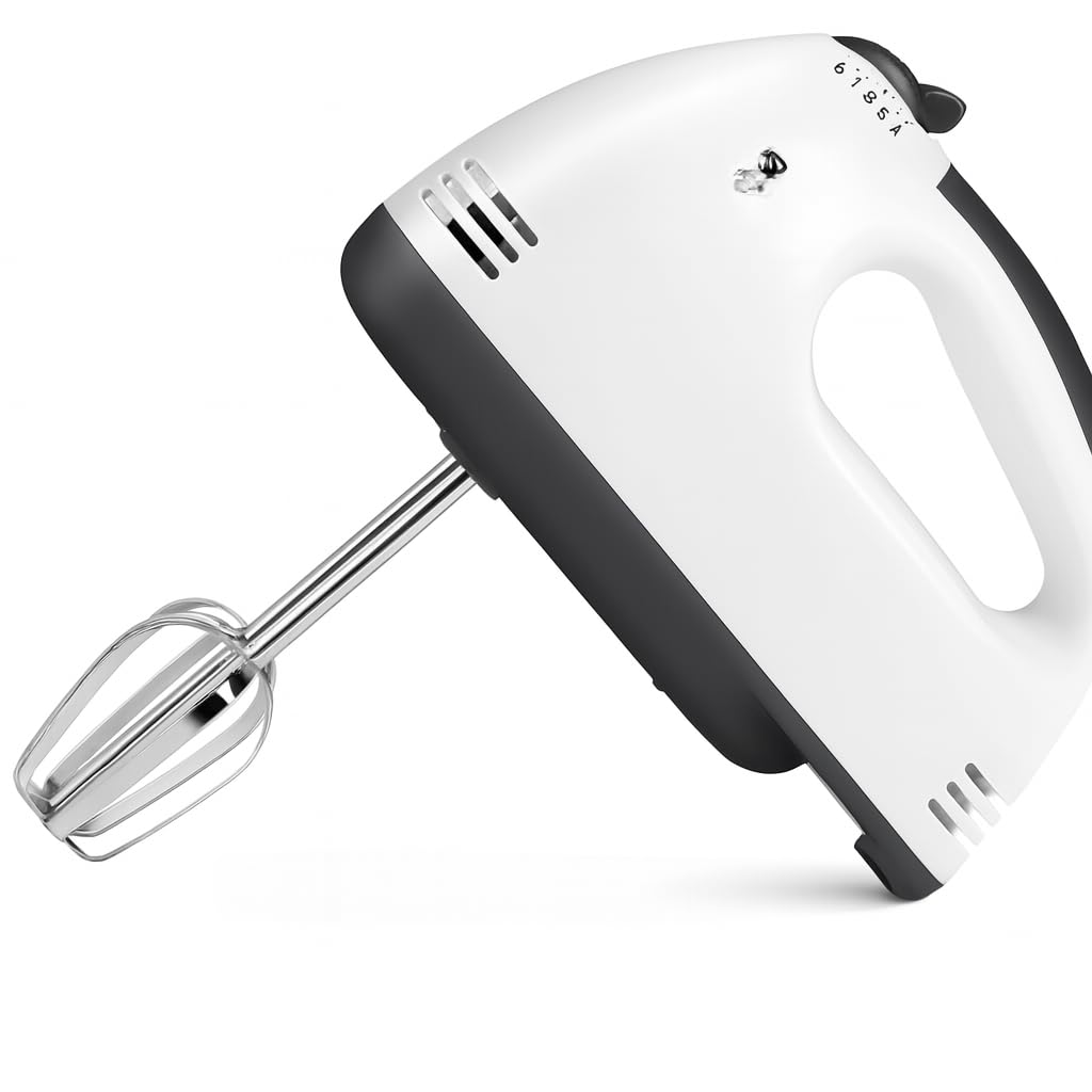 Fitto Electric Hand Mixer 7-Speed, Powerful Handheld Mixer with Turbo Boost, Lightweight and Ergonomic Design, White – Perfect for Baking, Whipping, Mixing and Beating