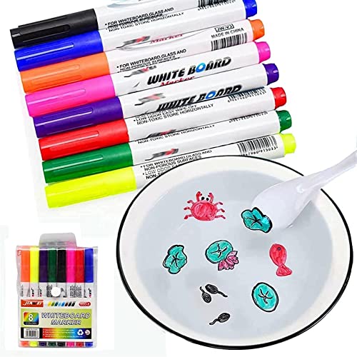 マジカルウォーターペインティングペン、フローティングペインティングペン水性消去可能マーカーDIY描画ホワイトボードペン 子供の水浮きペン 魔法の水絵ペン 絵画デジタルペンを教える (8色)