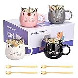 set di 4 tazze per gatti set di tazze per gatti con corona con coperchio portacellulare per gli amanti dei gatti, le donne e le ragazze tazza regalo di natale per gatti 420ml(nero bianco rosa grigio)