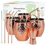 ✓ Elegante vaso de cobre: lleva tus cócteles al siguiente nivel. Nuestro juego Moscow Mule contiene 4 vasos de cobre, 4 pajitas, 1 vaso medidor y un cepillo de limpieza. Todo incluido