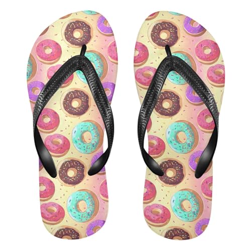 ALAZA Colorful Doughnut Flip Flops for Women Fashion Beach Slippers Comfort Mens Flip Flops Non-Slip Rubber Shower Slippers Sandal for Hotel Travel Sport,XS