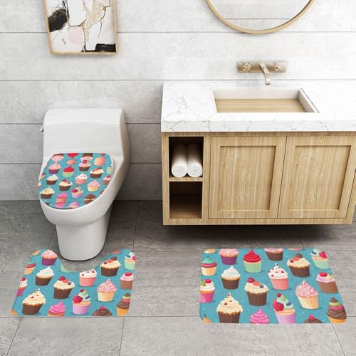 Tapis de salle de bain Delicious Cupcakes lot de 3 pour toilettes