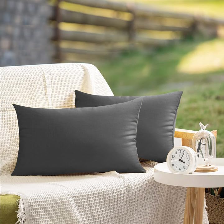 VAKADO 12x20 Outdoor Waterproof Throw Pillow Covers Set of 2 Decorative Grey Outside Patio Furniture Cushion Cases Decor for Garden Bench Porch Couch