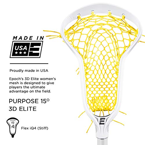 Epoch 3D Elite Women's Lacrosse Head Strung Mesh, White/Yellow #TOP1