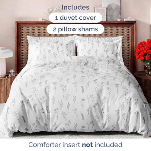 Image of Duvet Cover Full Size - Soft Printed Duvet Cover Set - 3 Piece - Plants | Soft Printed Duvet Cover 80 x 90 with 2 Pillow Shams, Comfy Printed Bedding Set, Hotel Luxury with Zipper Closures & Ties