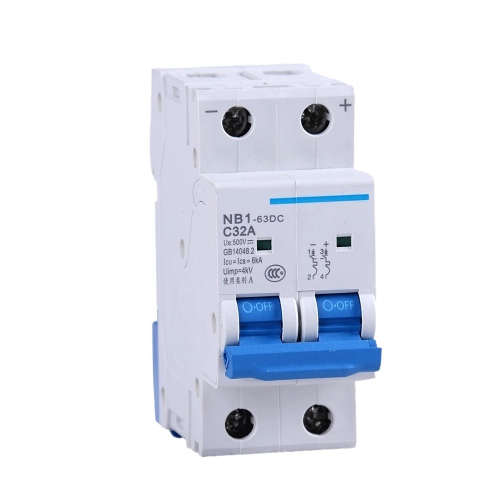 CJKXPZMH DC Circuit Breaker NB1-63DC 2P DC500V 6KA C1A 2A 3A 4A 5A 6A 10A 16A 20A 25A 32A 40A 50A 63A Mini DC Circuit Breaker(20A)