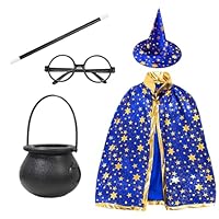 BORFUE 5pcs Wizard Halloween Costume Witch Cloak with Hat Witch Cauldron Magic Wand Glasses for Kids Cosplay Party