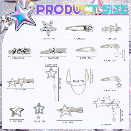 30 Pinzas de Cabello Estrella Plata Y2K Metal miniatura 2