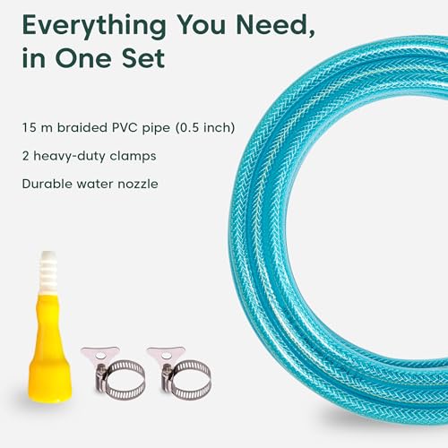 Image of Kyari Garden Hose Pipe Braided 15 Meter 0.5 Inch with Nozzle & Clamp - Heavy-Duty Flexible PVC Water Pipe for Home Garden, Plants, Car Wash, Cooler Filling, Balcony & Outdoor Use