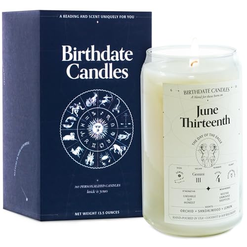 Birthdate Candles, June 13 - Gemini Zodiac Scented Candles Birthday Gift - Orchid, Sandalwood & Lemon Scent - All-Natural Soy & Coconut Wax, 60-80 Hour Burn Time - Made in USA