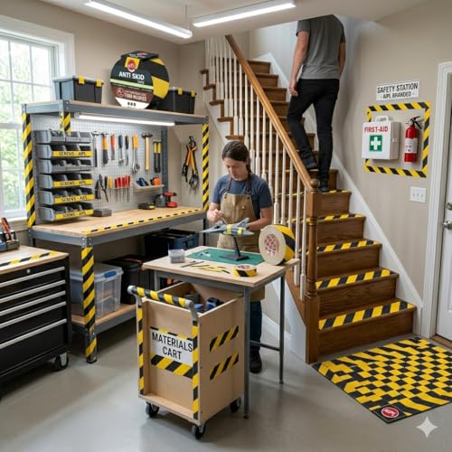 Image of AIPL Premium Heavy Duty Strong Anti Skid Tape for Safety and Traction Indoor or Outdoor Stair and other Slippery Surfaces | WaterproofBlack & Yellow - 48 MM X 16.40 Foot