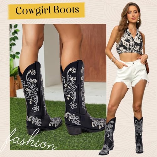 Image of Cowboy Boots for Women, Pointed Toe Chunky Heel | All-day walking comfort design, versatile for daily outfits, country music festivals and western style occasions