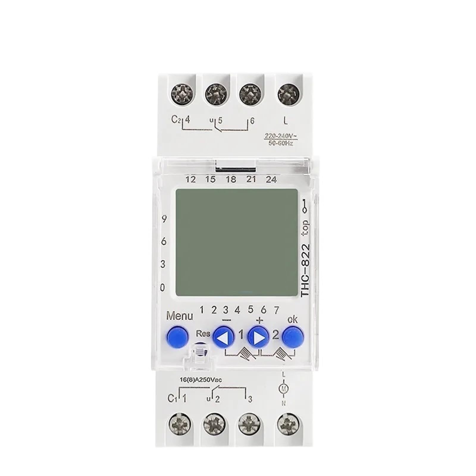 1PCS THC-822 Conversational Programmable Timer 2Channel Changeover Contacts Digital Timer Switch with Battery 16A 220V 110V(THC-822-16A-220V)